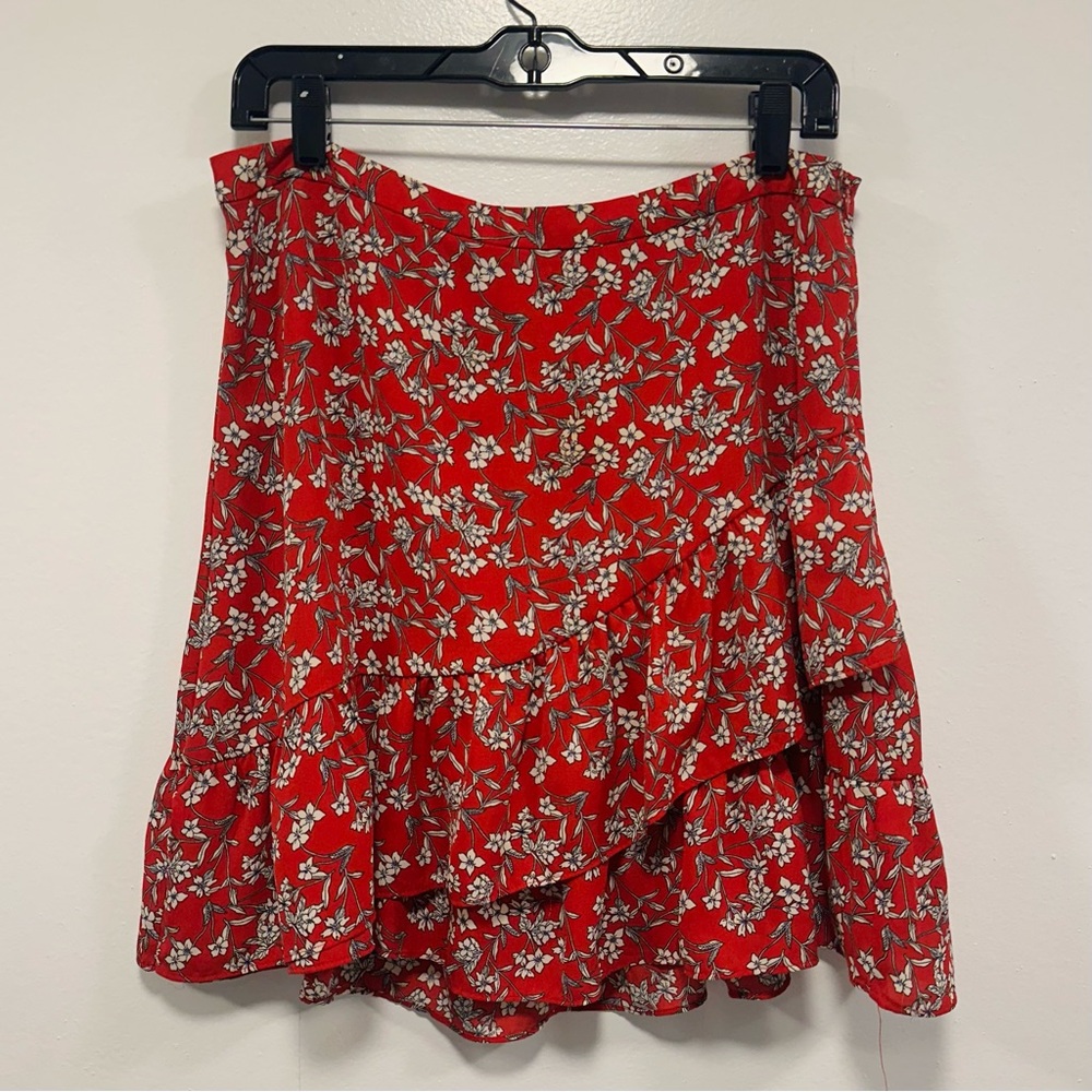 Banana Republic skirt! Red Floral earthy boho Ruffle flowy Skirt Y2K Size 8